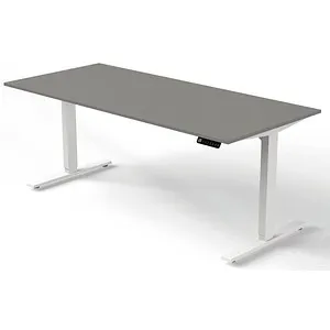 Kerkmann Move 3 elektrisch höhenverstellbarer Schreibtisch - Kinderschreibtisch mit elektrischer Höhenverstellung von 72 bis 120 cm für flexibles Arbeiten im Sitzen und Stehen. Pflegeleicht und stabil mit grafitfarbener Tischplatte und weißem T-Fuß-Gestell.