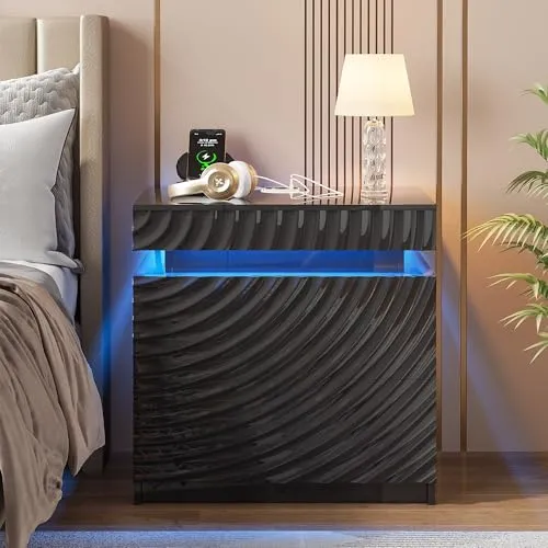 FREDEES Nachttisch mit USB-Ladefunktion und LED-Beleuchtung