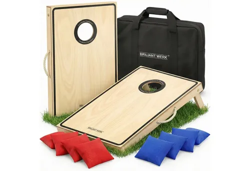 Briliantwerk Spielzeug-Gartenset Cornhole Spiel Outdoor, 11-teiliges Echtholz Wurfspiel, Sackloch Spiel, Bean Bag Game