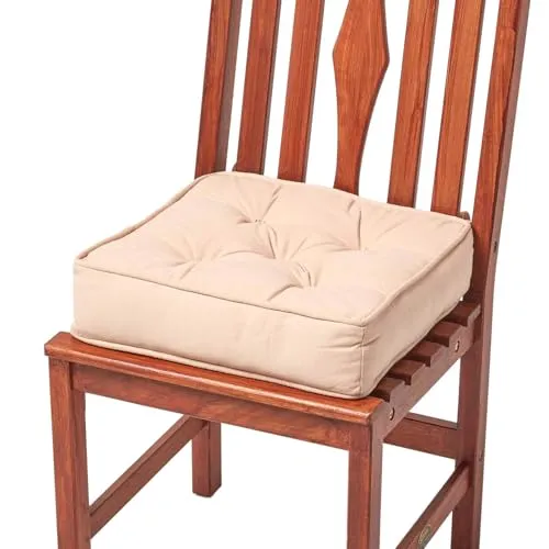 Homescapes Dickes Sitzkissen beige, Stuhlkissen 40x40 cm mit Bändern, Sitzerhöhung 10 cm, Matratzenkissen mit Baumwollbezug