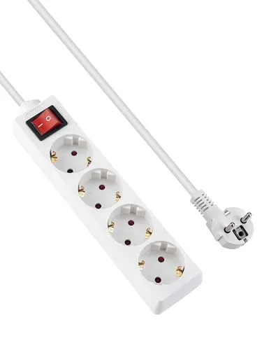 GRIFEMA Steckdosenleiste 4-Fach Mehrfachsteckdose mit Schalter, 3500 W, 16 A, 1,5 m Kabel, Kinderschutz, 45° Steckdosenorientierung, Vermeidung von Phantomverbrauch, Weiß