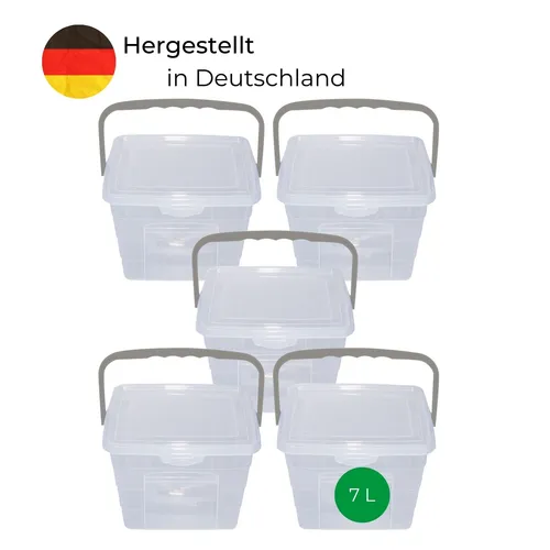 Novaliv 5x Waschmittelbox mit Deckel 7 Liter - Aufbewahrungsbox für Waschmittel, schützt vor Feuchtigkeit und Schmutz. Vielseitig für Reinigungsmittel, Spielzeug und mehr einsetzbar. Praktisches, stapelbares Design für platzsparende Lagerung.