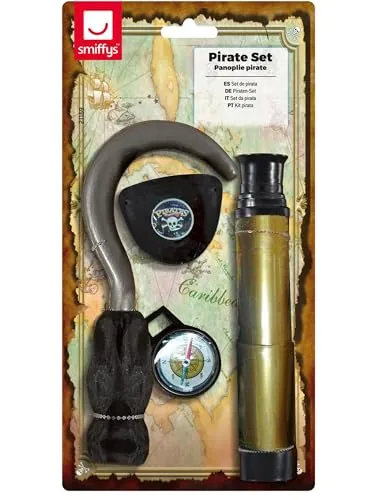 Smiffys Piraten-Set mit Haken, Teleskop, Kompass und Augenklappe Halloween