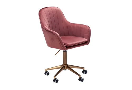 FINEBUY Schalenstuhl SuVa24215_1 - Drehbarer Samtstuhl in Rosa - Bürostuhl mit 360 Grad Drehfunktion und hoher Lehne für optimalen Komfort. Der elegante Samtbezug und das altgold lackierte Fußkreuz verleihen Deinem Arbeitsbereich einen wohnlichen Touch.