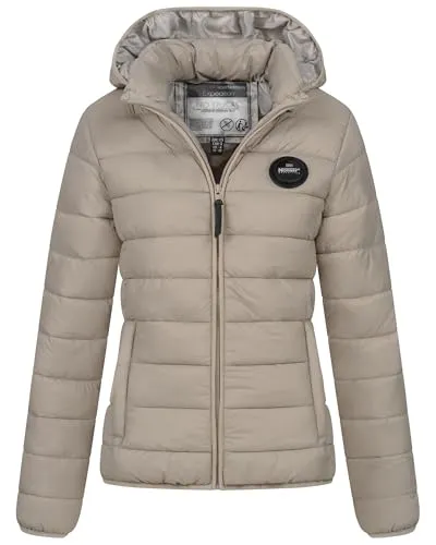 Geographical Norway Damen Übergangsjacke Steppjacke mit Kapuze, Beige, Größe XXL (44) - Leichte Damen Steppjacke für den Übergang, ideal für kühlere Tage. Hochwertige Verarbeitung und stylisches Design bieten Komfort und Schutz. Perfekt für den Alltag und die Freizeit.