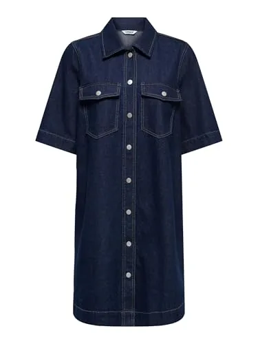 ONLY Jeanskleid in Blau - S - Kleider aus 100% Baumwolle mit Kentkragen und Druckknopfverschluss, ideal für einen lässigen Look in Jeansoptik, perfekt für den Alltag oder besondere Anlässe.