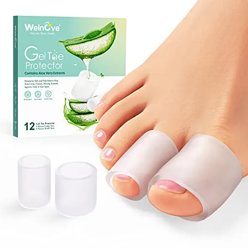 Welnove Gel-Zehenkappen & Zehenschützer, 12 Stk., Silikon-Zehenhüllen mit Aloe Vera – lindert Schmerzen, bei eingewachsenen/fehlenden Nägeln, Hornhaut & Blasen