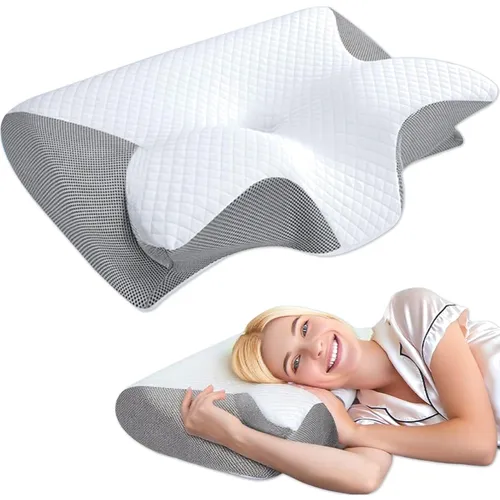 Memory Foam Nackenkissen, Ergonomisches Kissen, Grau, Nackenschmerzen, Seiten...