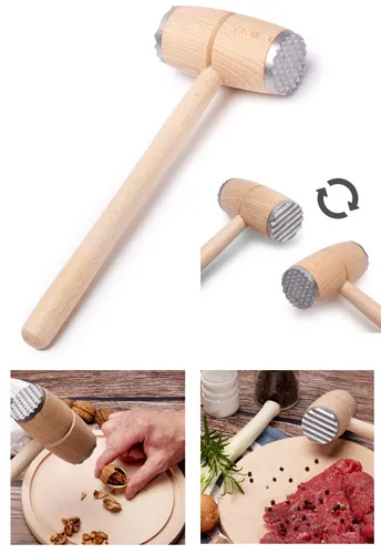Fleischklopfer Buchenholz-Fleischhammer mit Metallende Schnitzelklopfer 29cm
