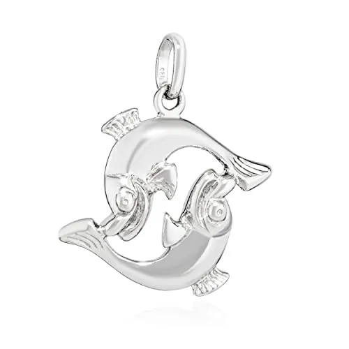 NKlaus Kettenanhänger Fisch Sternzeichen 925 Silber - Eleganter Kettenanhänger für Damen aus rhodiniertem 925 Sterlingsilber, ideal für Horoskop-Liebhaber. Mit einer Größe von 17x17mm ein glänzendes Accessoire.