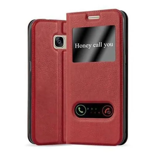 Cadorabo Hülle kompatibel mit Samsung Galaxy S7 in Safran ROT - Schutzhülle mit Magnetverschluss, Standfunktion und 2 Sichtfenstern