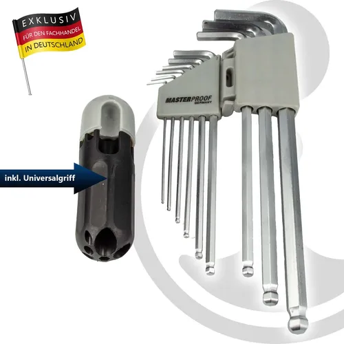 MASTERPROOF PROFESSIONAL Innensechskant Schlüsselsatz 9-tlg. Kugelkopf T-Halter