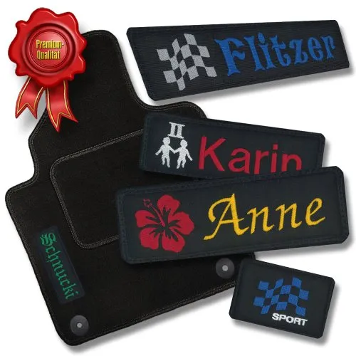 Bär-AfC Auto Fußmatten Classic passend für Opel Corsa Typ D 2006-2014, Autoteppiche Nadelvlies Schwarz, Rand Kettelung Schwarz, Stick nach Wahl, Set 4-teilig, OP02766