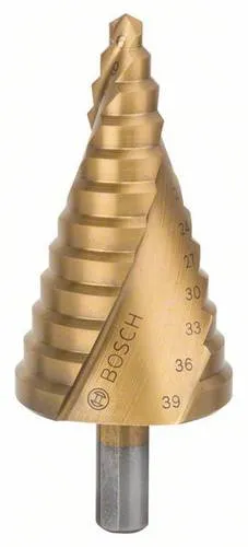 Bosch Stufenbohrer HSS-TiN 6 - 39 mm - Stufenbohrer für präzise, gratfreie Löcher in Nichteisenmetall, rostfreiem Stahl und Kunststoff. Mit langlebiger TiN-Beschichtung für außergewöhnliche Lebensdauer und einfachen Einsatz.