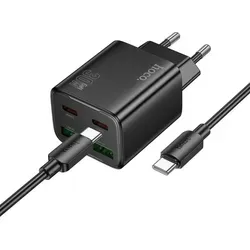 HOCO Netz-Ladegerät 2 x Typ C + 2 x USB A + Typ C auf Typ C Kabel PD QC3.0 3A 30W N56 schwarz - Schwarz