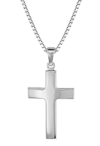 trendor Kreuz Kette aus Sterlingsilber 925 - Hochwertige Herren Kette mit rhodiniertem Kreuz-Anhänger (27 mm), anlaufgeschützt und in stabiler Venezia-Form, ideal für den täglichen Gebrauch.