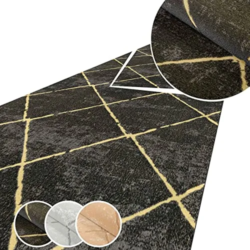 ANRO Teppich Läufer Küchenteppich Küchenläufer Flur Läufer Küche rutschfest anpassbar Weich Velours Schwarz 180x50cm