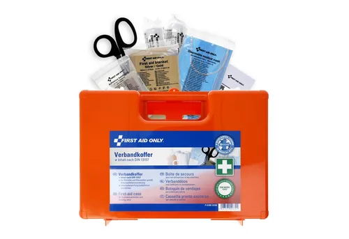 FIRST AID ONLY® Erste-Hilfe-Koffer DIN 13157 mit Wandhalterung - Zertifizierter Erste-Hilfe-Koffer nach DIN 13157 mit umfangreicher Ausstattung für Betriebe und Baustellen. Praktische Wandhalterung und Tragegriff bieten einfache Handhabung und Sicherheit im Notfall.