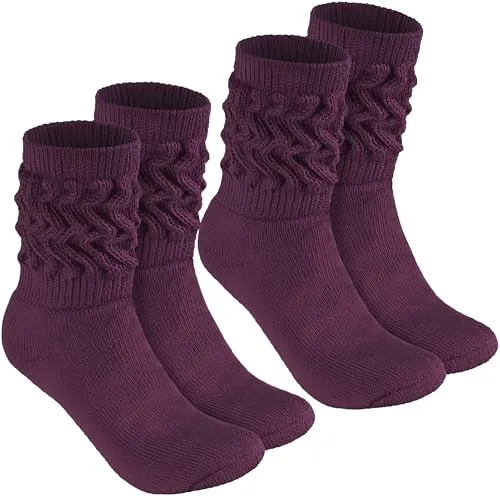 BRUBAKER 2 Paar Slouch Socken - Damen Schoppersocken für Fitness, Yoga, Workout, Gymnastik und Wellness - Knit Sportsocken für Frauen - Lila Größe 39-42