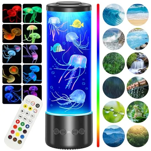 Radikor Quallen Lampe mit 12 weißem Rauschen, Jellyfish Lamp mit 10 Farben und Fernbedienung, LED Quallen Aquarium Lampe für Kinder Erwachsene, Quallen Lavalampe für Entspannung Wohndekoration