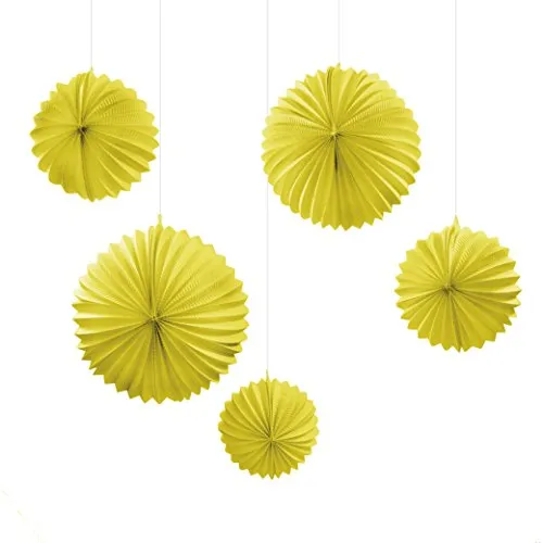 Frau WunderVoll® 5er Set LAMPIONS, GELB, 3X Ø19, 2X Ø27,5 cm/Deko Hochzeit, Seidenpapier, Seiden Blumen, Papierblumen, Geburtstagsdeko, Tischdeko, Hochzeitsdeko, Gartenfest, Garten Party