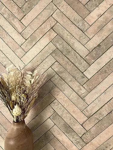 Newroom Tapete Beige Vliestapete Ziegelstein - Steintapete Modern Klinker Fischgräten Steinoptik 3D Optik Backstein Fischgrätenmuster inkl. Tapezier-Ratgeber