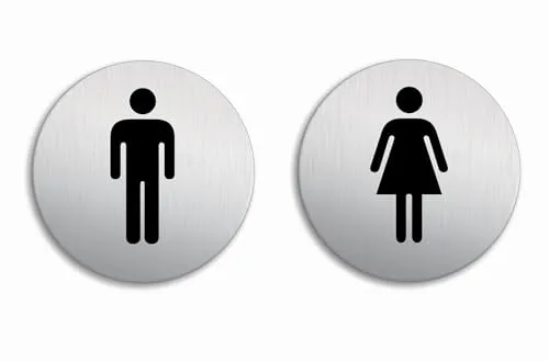WC Toilettenschilder Damen Herren Schild 2er Set Ø 100 mm Aluminium Edelstahloptik selbstklebend