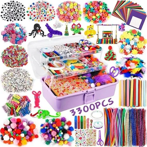 3300+ Stück Bastelsets für Kinder im praktischen Bastelkoffer - Vielfältiges Bastelmaterial für kreative DIY-Projekte, ideal für Kinder und fördert die Kreativität.