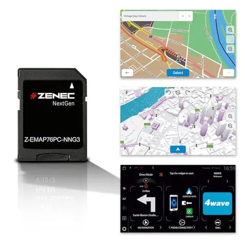 ZENEC Z-EMAP76PC-NNG3 – Micro SDXC-Karte mit PKW Navigationssoftware für ZENEC Infotainer Z-E3776, Z-N975 und Z-N976, 3-D Karten für Europa, TMC