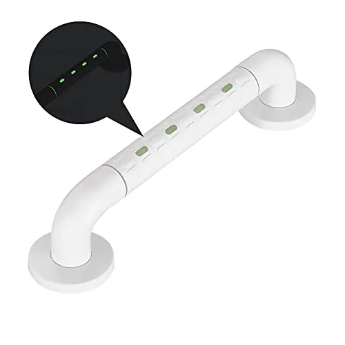 Haltegriff Dusche mit Fluoreszenz, Haltegriffe für Senioren 35CM Weiß Rutschfest Edelstahl Badewannengriff, Sicherheitsgriff Wandgriff Griffstangen für das Bad WC, Dusche Wandmontage Duschgriff Griff