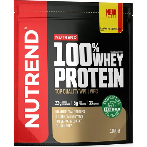 Nutrend 100% Whey Protein (1000 g, Banane Erdbeere) - Sportnahrung mit CFM-Technologie für maximale Trainingseffektivität, glutenfrei und mit perfekter Löslichkeit für ein köstliches Proteingetränk.
