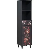 vidaXL Mehrfarbiger Badezimmerschrank mit Schubladen 38 x 33,5 x 160 cm - Moderner Badezimmerschrank aus massivem Mango-Holz mit floralem Design und Messingknöpfen. Bietet großzügigen Stauraum für Handtücher und Pflegeprodukte – ideal für eine stilvolle und praktische Badezimmerorganisation.