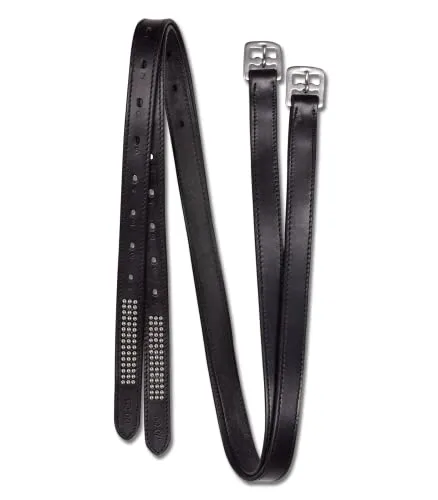 WALDHAUSEN Star Steigbügelriemen Silverstar, 130 cm, schwarz - Hochwertige Steigbügelriemen aus robustem Leder, ideal für Sicherheit und Komfort beim Reiten. Lieferung paarweise in elegantem Schwarz.