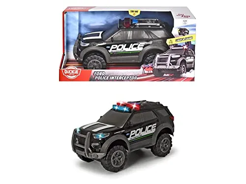 Dickie Toys – Ford Interceptor Polizeiauto – Polizei-SUV als Spielzeugauto, 30cm, mit Freilauf, Blinklicht und Sirene, für Kinder ab 3 Jahren, Schwarz/Grau, 203306017