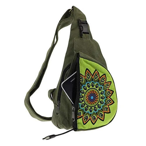 Kunst und Magie Hippie Goa Bodybag Schultertasche – Grün von Kunst und Magie