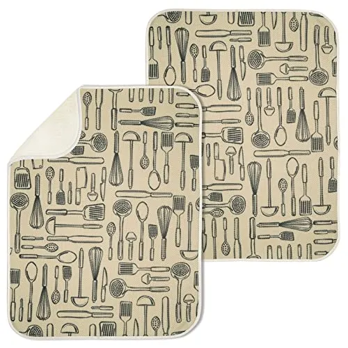mDesign Abtropfmatte für Geschirr – schnelltrocknendes Mikrofasertuch mit 3 Lagen aus Polyester – extragroße Küchenmatte zum Abstellen von Geschirr oder Abtropfgestellen – 2er-Set – elfenbeinfarben