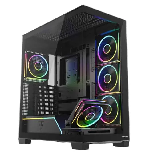MODECOM Volcano STELLAR Plus ARGB Gaming-Gehäuse Schwarz | Mid-Tower PC-Case mit 5 Lüftern | ATX Gehäuse für Hochleistungs-PCs | Optimierter Airflow & Sichtfenster | Kompatibel mit ATX Mainboards