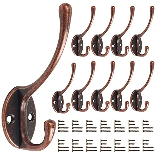 Bolatus 10Stücke Kleiderhaken Wand Garderobenhaken Vintage Wandhaken Hakenleiste Haken für Badezimmer Küche Wohnzimmer und Flur(Kupfer)