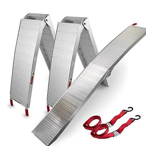 BITUXX® 2X Auffahrrampe - Klappbare Alu Rampe für Motorräder - Laderampe mit bis zu 340 kg Traglast, leicht und rutschsicher, ideal für den täglichen Einsatz mit gummierter Aufladefläche und inklusive 1 x Gurt für sichere Arretierung.