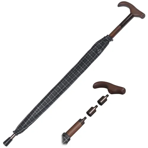 iX-brella höhenverstellbarer Stützschirm mit Holzgriff - Karo schwarz - Stockschirm mit intelligenter Höhenverstellung, ideal für Damen und Herren. Schützt zuverlässig vor Regen und überzeugt mit einem einzigartigen Blüten-Design der Speichen.