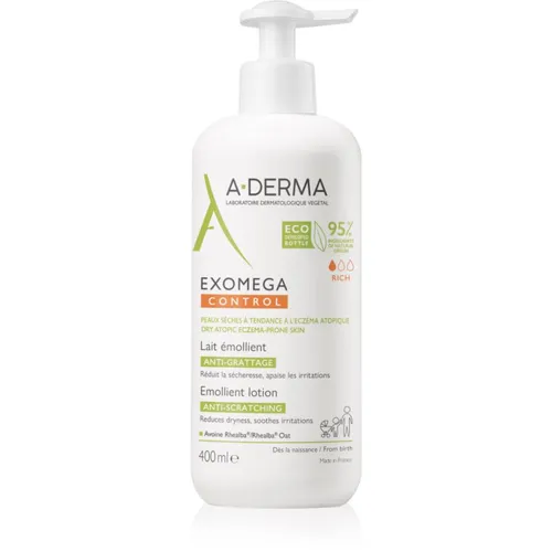 A-Derma Exomega Control Emollient Lotion 400 ml - Arzneimittel für empfindliche Haut, spendet langanhaltende Feuchtigkeit und lindert Juckreiz, ideal für Kinder und Erwachsene.