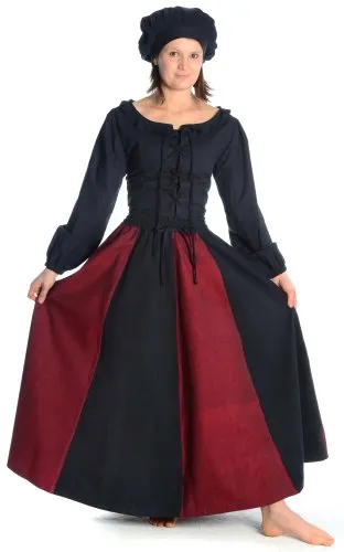 HEMAD Mittelalter Rock S-XXXL – Damenrock in rot-schwarz - Mittelalter Rock aus 100% Baumwolle mit Leinenstruktur, weit ausgestellt und bequem durch Gummizug. Ideal für historische Kostüme und Events, in verschiedenen Größen erhältlich.