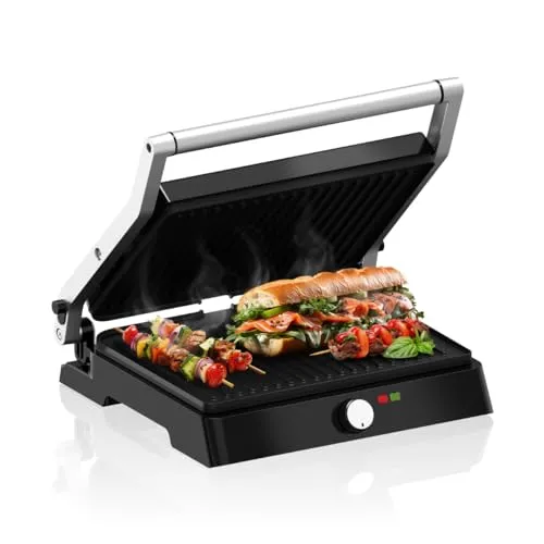 VERTENZ Intense 50 | Elektrischer Kontaktgrill XXL mit 2200W - Elektrogrills mit beeindruckender 2200W Leistung und drei Grillmethoden für vielseitige Zubereitung. Antihaftbeschichtete Platten und Edelstahl-Design für einfache Reinigung und Langlebigkeit.