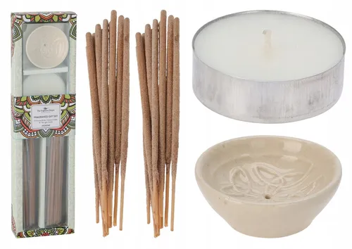 Set Mit 20 Räucherstäbchen In Verschiedenen Duftrichtungen, Keramikhalter Und Teelicht