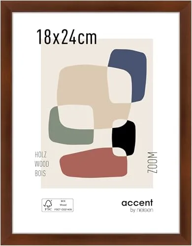 accent by nielsen Bilderrahmen, 18 x 24 cm, Holz, Walnuss, Fotorahmen zum Auftstellen und Aufhängen im Hoch- & Querformat, Echtglas, Zoom