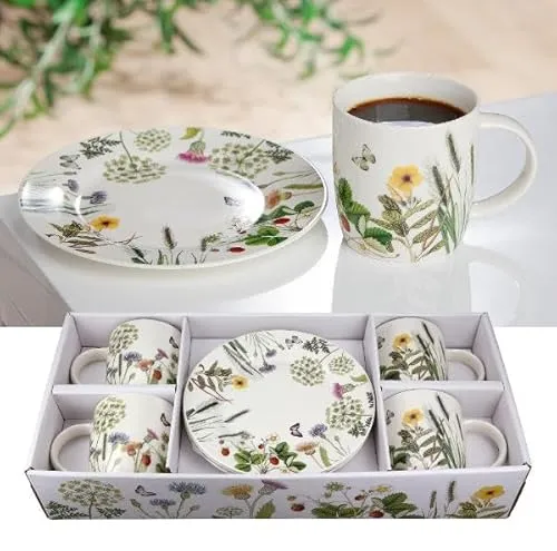 Gilde Porzellan 8tlg Service Wild Flowers - Elegantes 8-teiliges Service aus hochwertigem Porzellan mit bunten Blütenmotiven, perfekt für festliche Anlässe und gemütliche Zusammenkünfte.