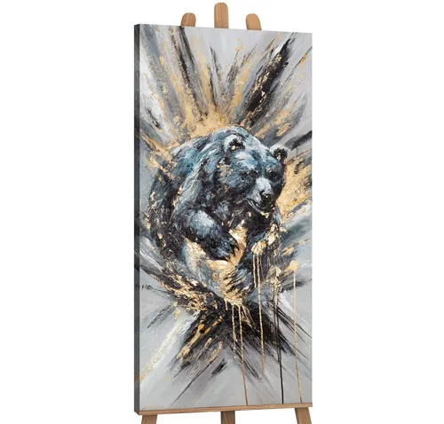 YS-Art Gemälde Leinwandbild im Hochformat, Vertikales Wandbild, Blumen, Stier, Katze