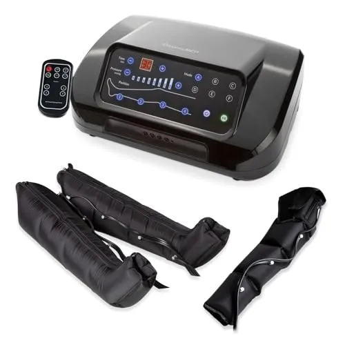 Dinamicamed | PRO 4.0 Beinmassagegerät | 4 Luftkammern | 6 Programme, verstellbarer Druck, inkl. Beinmanschetten und Armmanschette | Pressotherapy Lymphdrainage fördert Durchblutung