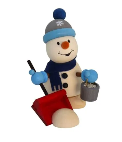 Kunsthandwerk Ullrich Holzfigur Schneemann mit Schneeschippe und Salz-Eimer BxHxT 7x9,5x6,5cm NEU Schneemann Schneeschaufel Winterfigur Miniatur Deko Erzgebirge