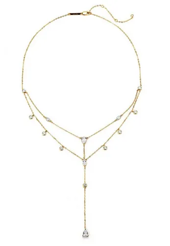 Hey Happiness Statementkette Silber Y-Kette mit Kristallen - Statementkette aus 925er Silber mit 18K Gold Überzug und funkelnden Zirkonia, ideal für den trendigen Layering Look und hohen Tragekomfort. Perfekt für jeden Anlass!